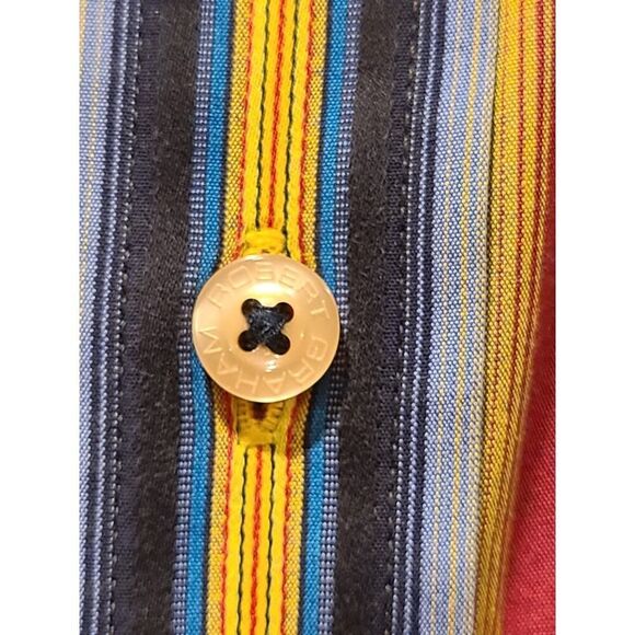 Robert Graham Mens Flip Cuff Shirt Green Red Blue Stripe DAISY Reverse Print | L - Picture 10 of 13